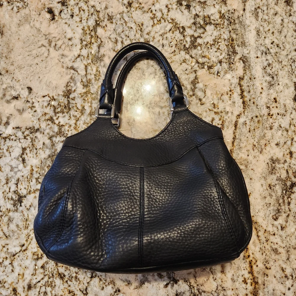 Cole Haan Purse, Turnlock Black Pebbled Leather Satchel Handbag, Gently Used